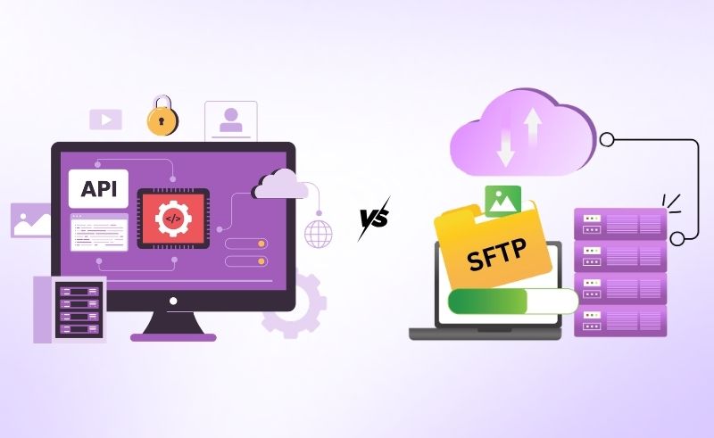 API vs SFTP GST integration comparison showing secure data transfer between ERP and GST network